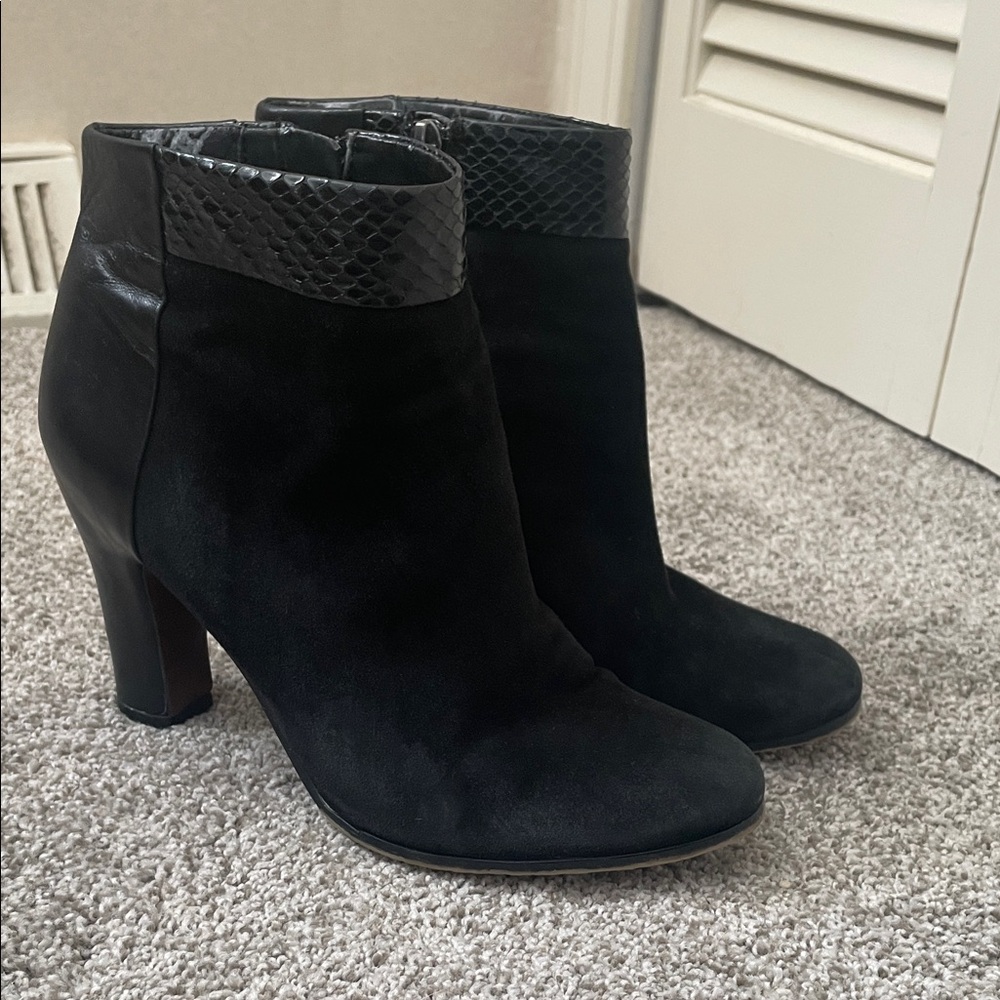 Sam Edelman Shay suede leather heeled Ankle Boots Sz 8 snakeskin zip up